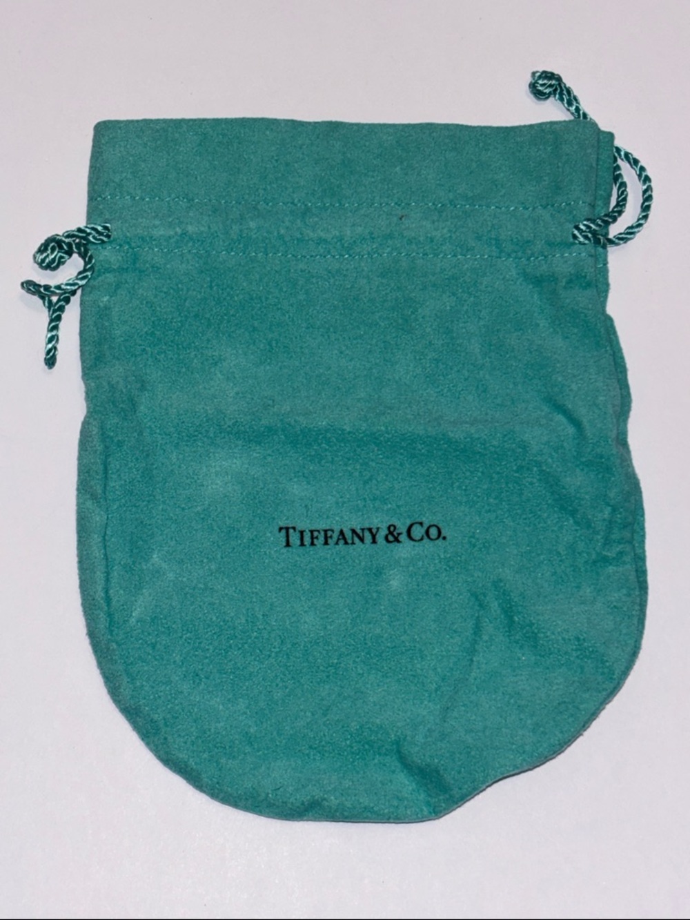 Tiffany & Co. Drawstring Suede Pouch in Iconic Blue-Green 6” Tiffany Jewelry Bag